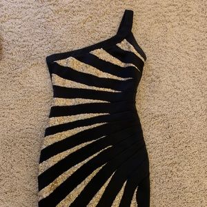 Bebe Black and Sequin Gold Dress
